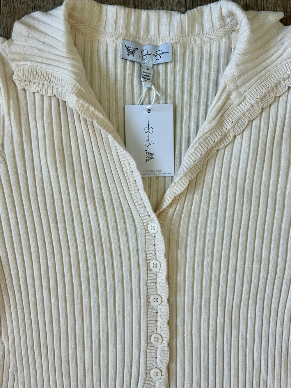 Jessica Simpson Ribbed Button-Up Knit Top - Picture 2 of 4